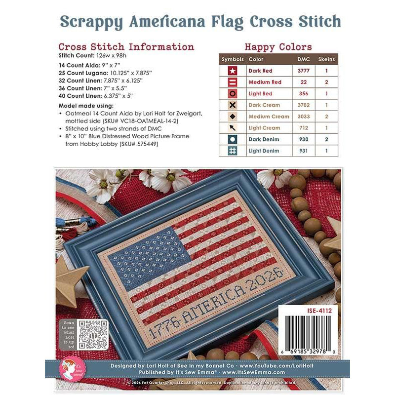 Scrappy Americana Flag Cross Stitch Pattern by It's Sew Emma