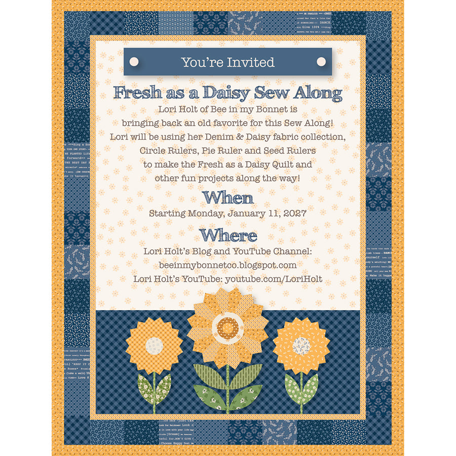 Lori Holt Fresh as a Daisy Sew Along Boxed Quilt Kit with Denim & Daisy from Riley Blake