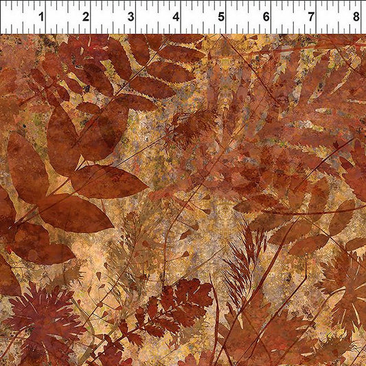 Autumn Elegance Shadow Leaves Rust - In the Beginning from Fort Worth Fabric Studio