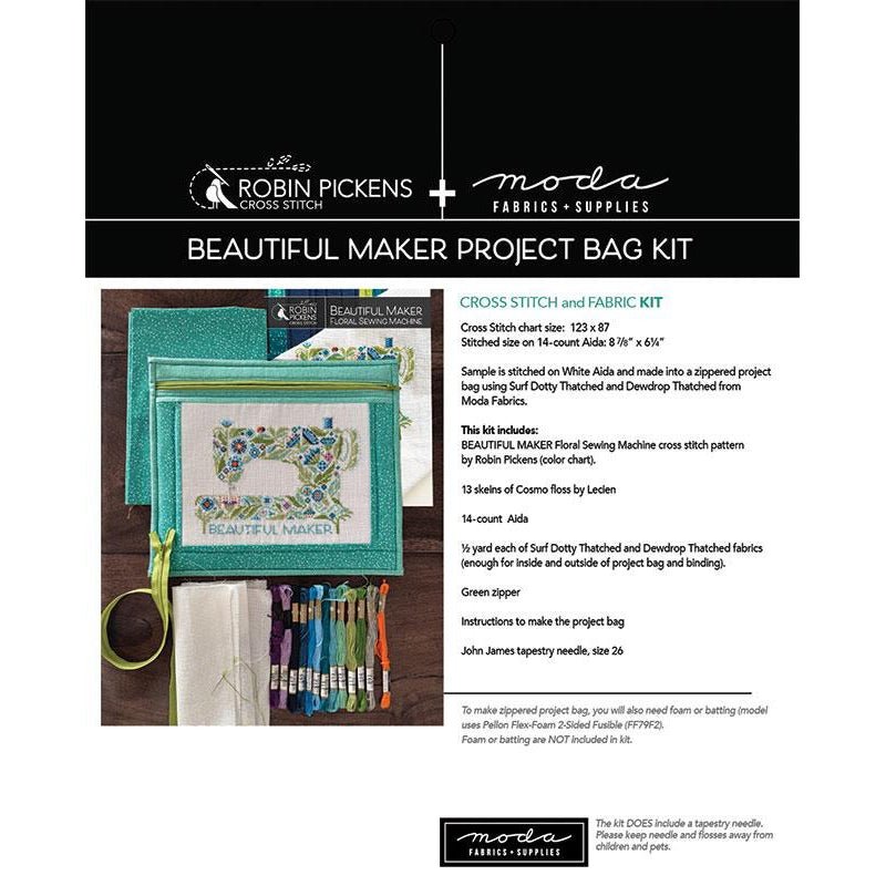 Beautiful Maker Zippered Project Bag Cross Stitch and Fabric Kit by Robin Pickens - Robin Pickens from Fort Worth Fabric Studio