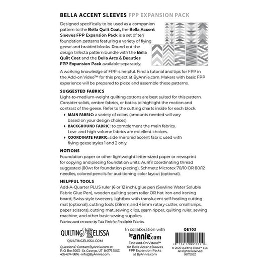 Bella Quilt Coat ACCENT SLEEVES Companion Pattern by Quilting Elissa & byAnnie - ByAnnie from Fort Worth Fabric Studio