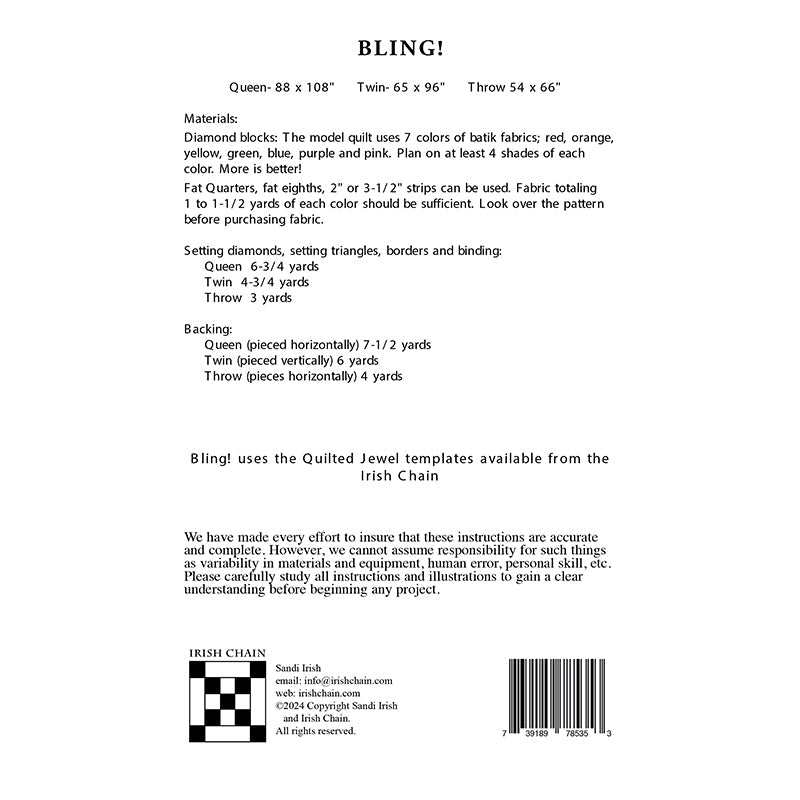 Bling! Quilt Pattern by Irish Chain - Irish Chain from Fort Worth Fabric Studio