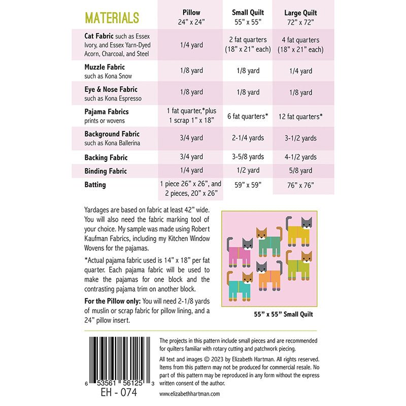 Cats in Pajamas Quilt Pattern by Elizabeth Hartman Pattern by Elizabeth Hartman