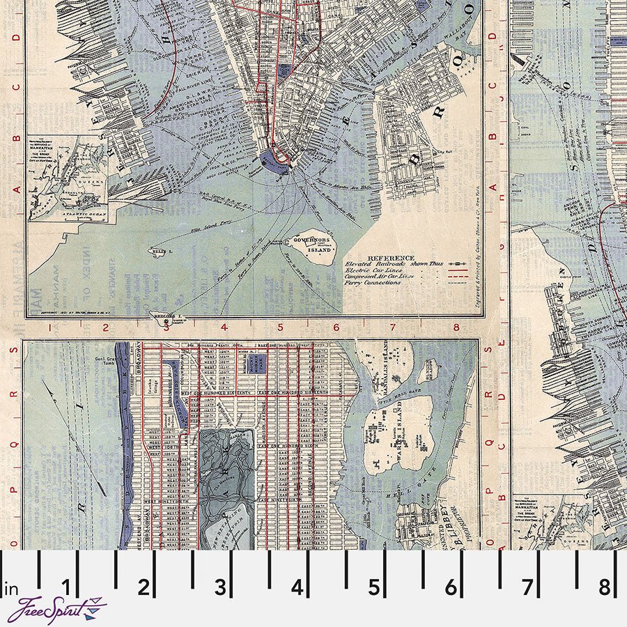 Eclectic Elements Palette - Indigo Map Indigo Yardage by Free Spirit