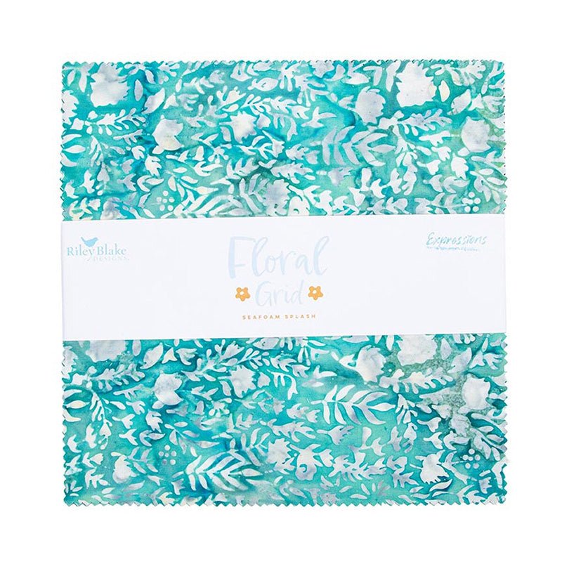 Expressions Batiks Floral Grid Seafoam Splash 10" Stacker from Riley Blake 10" Square by Riley Blake