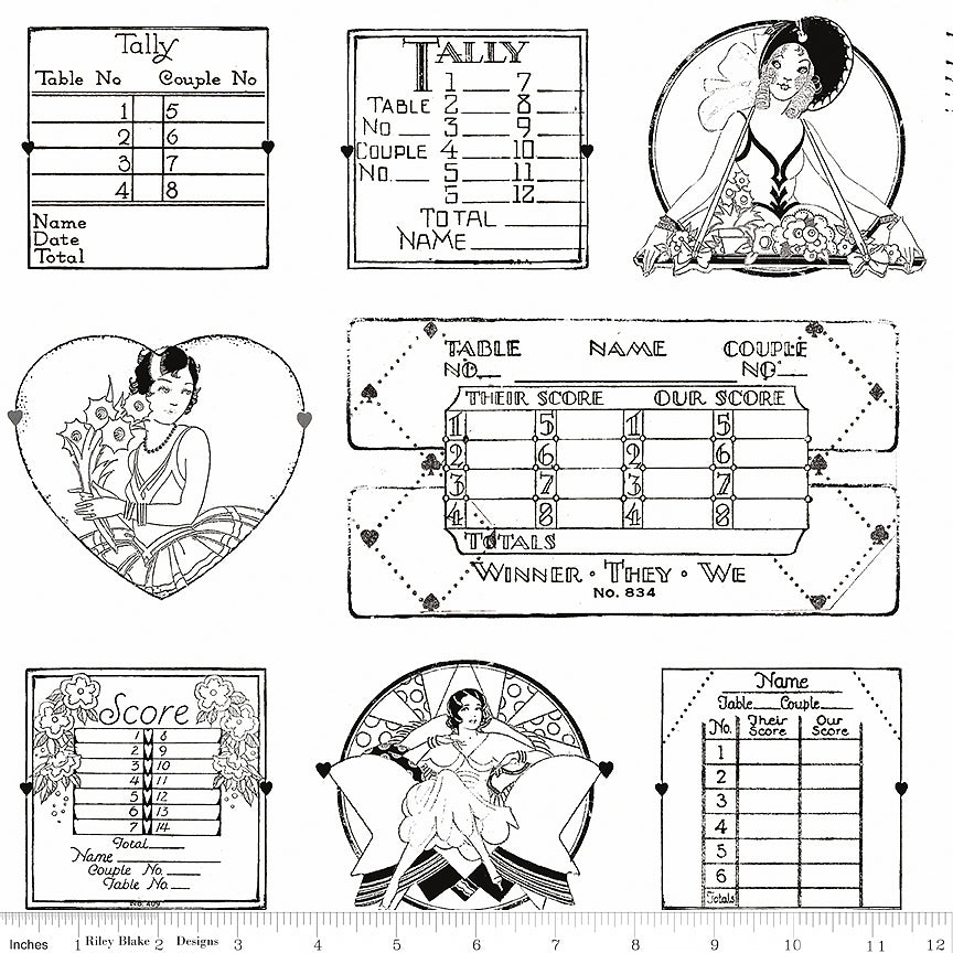 Take Heart Tally Card Linework White Yardage by Riley Blake