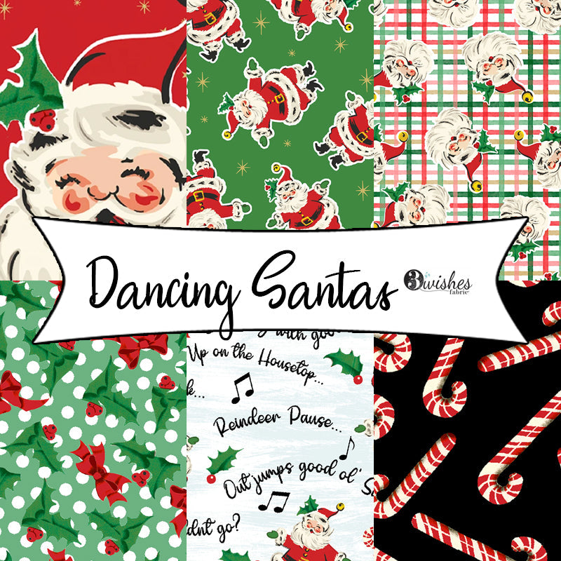 Dancing Santas by Tina Higgins for 3 Wishes Fabrics