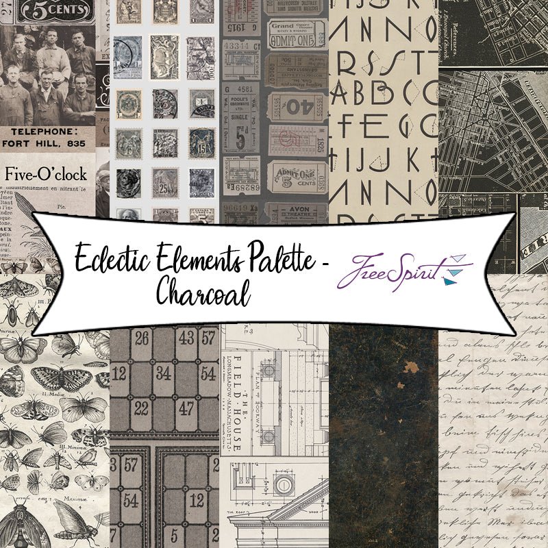 Eclectic Elements Palette - Charcoal by Tim Holtz for Free Spirit Fabrics - Fort Worth Fabric Studio