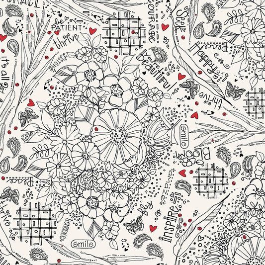 108" Quilt Backs Blooming Doodles Ivory from Windham 3 YARD CUT - Windham from Fort Worth Fabric Studio