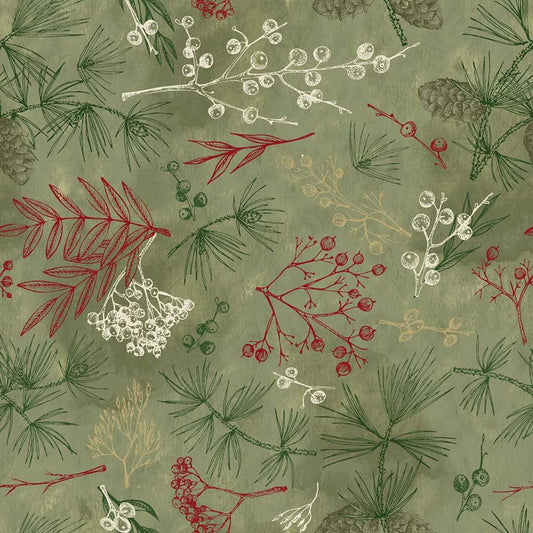 108" Quilt Backs Good Natured Tree Bits Sage from StudioE 3 YARD CUT - Studio E from Fort Worth Fabric Studio