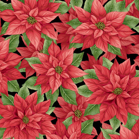 108" Quilt Backs Poinsettia Splendor Black & Red from Henry Glass 3 YARD CUT - Henry Glass from Fort Worth Fabric Studio