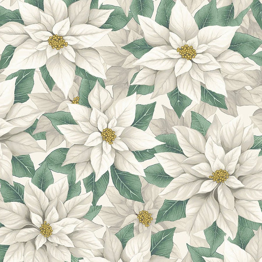 108" Quilt Backs Poinsettia Splendor Winter White from Henry Glass 3 YARD CUT - Henry Glass from Fort Worth Fabric Studio