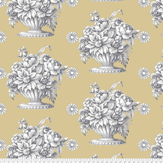 108" Wide Cotton Sateen Quilt Backing Kaffe Fassett Stone Flower Beige – Remnant 100″ × 108″