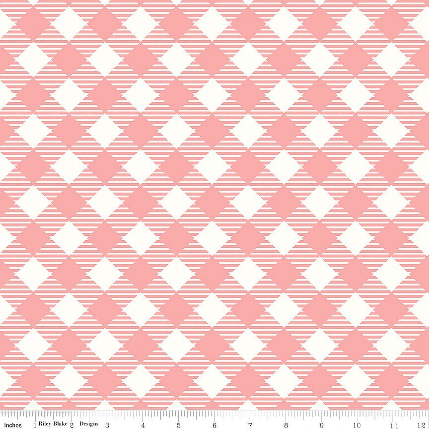 108" Wide Quilt Backing Bee Ginghams Coral – Remnant 38″ × 108″ - Riley Blake from Fort Worth Fabric Studio