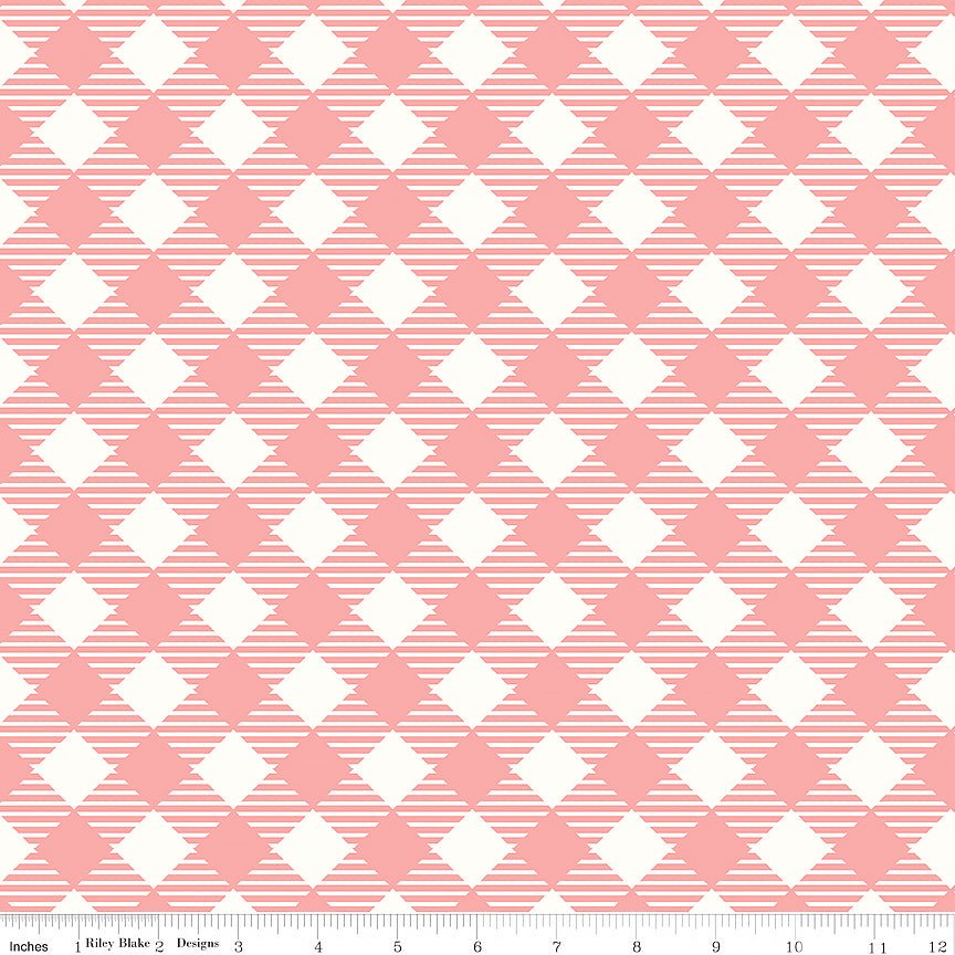 108" Wide Quilt Backing Bee Ginghams Coral - Riley Blake from Fort Worth Fabric Studio