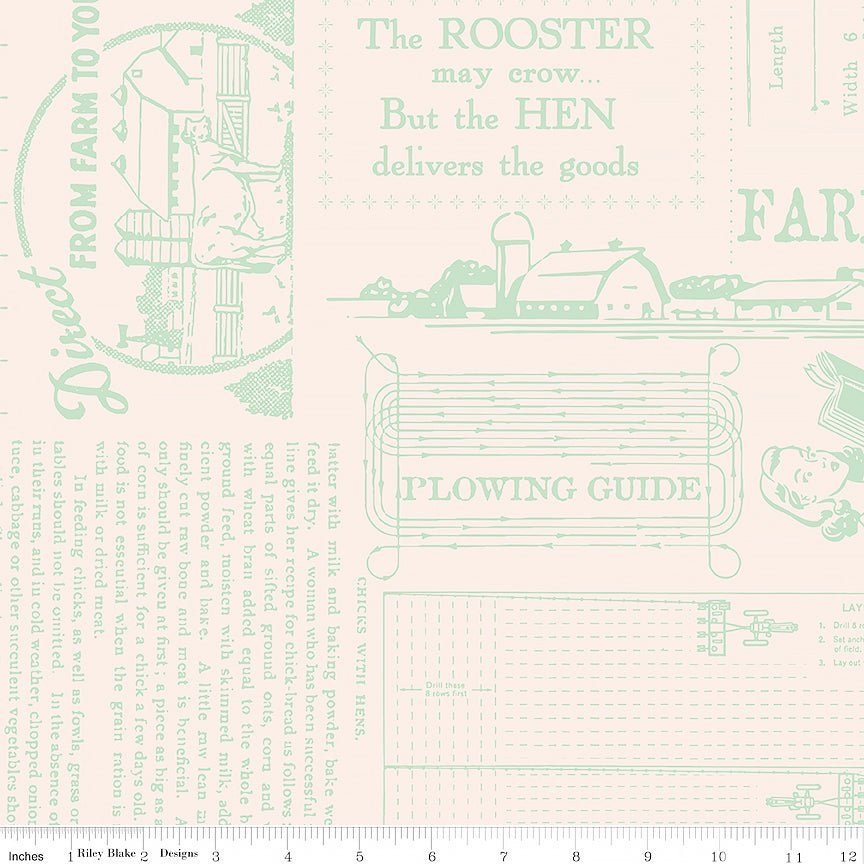108" Wide Quilt Backing Farmer's Daughter Farm Life Sage – Remnant 103″ × 108″ - Riley Blake from Fort Worth Fabric Studio