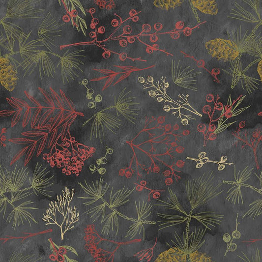 108" Wide Quilt Backing Good Natured Tree Bits Smoke - Studio E from Fort Worth Fabric Studio
