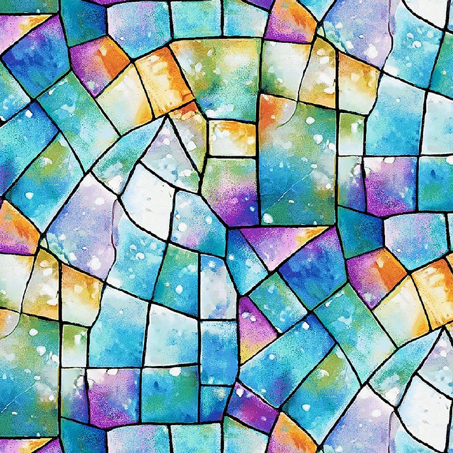 108" Wide Quilt Backing Kaleidoscope Stained Glass Blue/Multi - Henry Glass from Fort Worth Fabric Studio