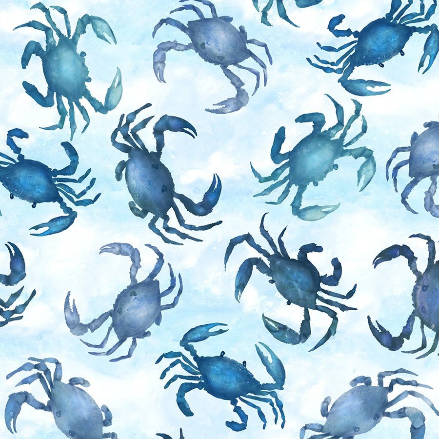 108" Wide Quilt Backing Ocean Life Crabs Blue – Remnant 102″ × 108″ - Windham from Fort Worth Fabric Studio