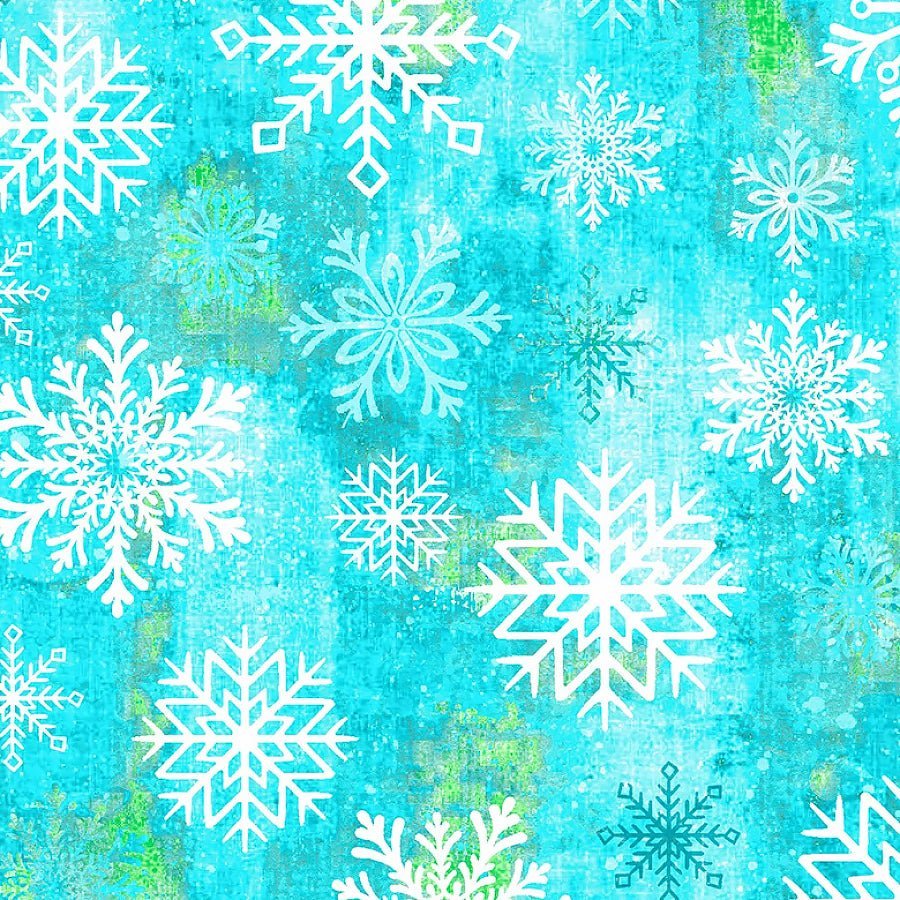 108" Wide Quilt Backing Snowburst Snowflake Toss Caribbean – Remnant 99″ × 108″ - Studio E from Fort Worth Fabric Studio