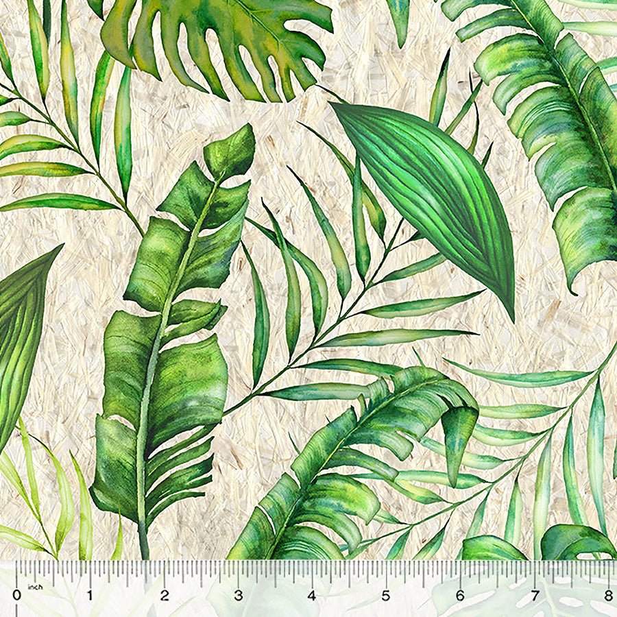 108" Wide Quilt Backing Tropical Paradise Tropical Leaves Grasscloth - Windham from Fort Worth Fabric Studio