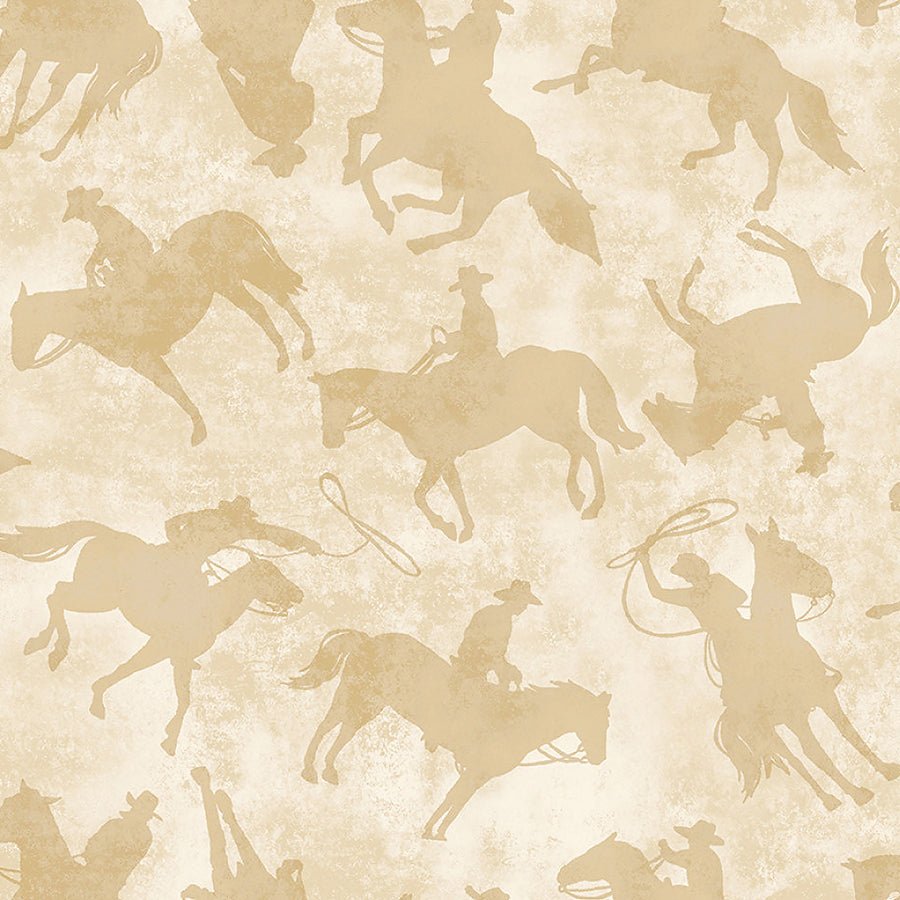 108" Wide Quilt Backing Yellowstone Cowboys Ecru 3 YARD CUT - Benartex from Fort Worth Fabric Studio