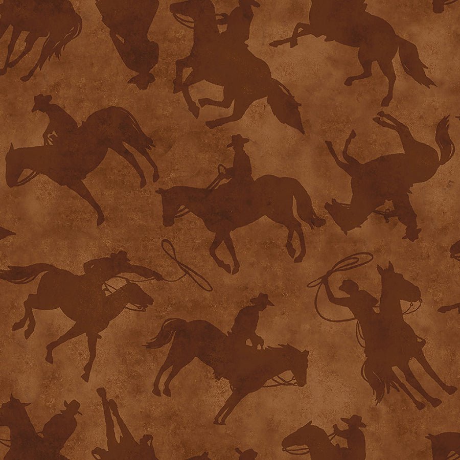 108" Wide Quilt Backing Yellowstone Cowboys Saddle Brown 3 YARD CUT - Benartex from Fort Worth Fabric Studio