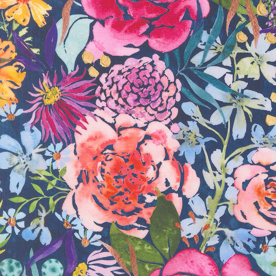 108" Wide Quilt Backing Soulstice Large Floral Navy