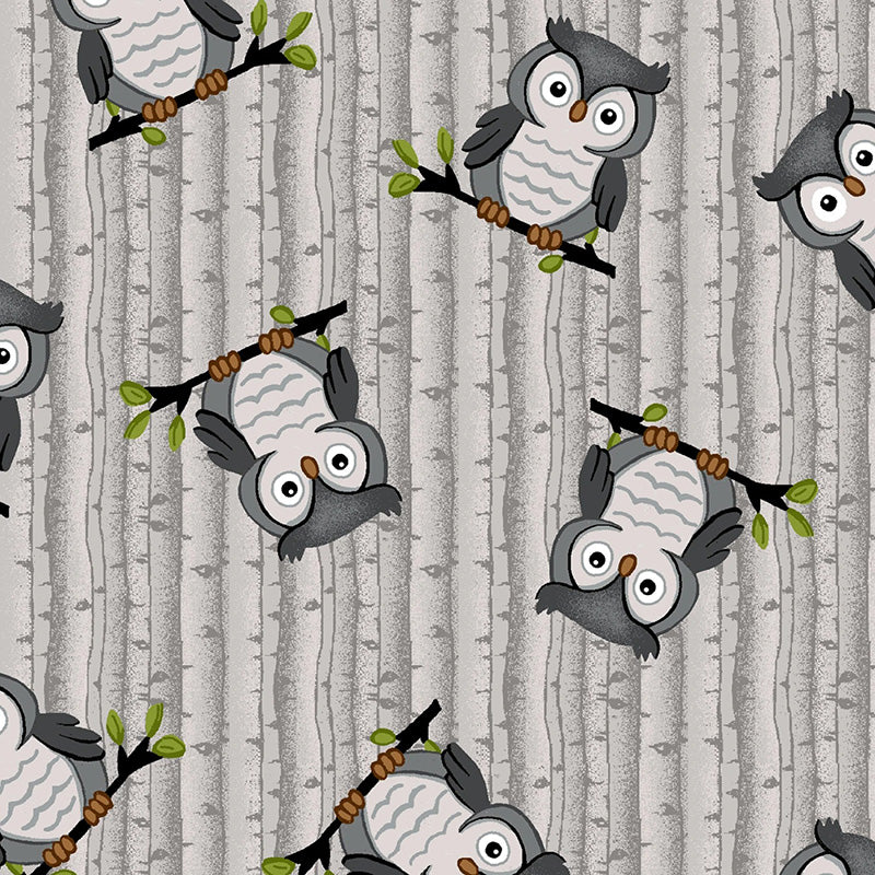 Comfy Flannel Sitting Owls Gray