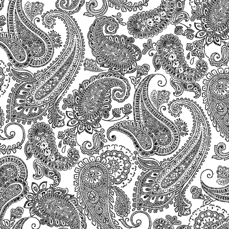 118" Wide Quilt Backing Parkside Paisley Black & White – Remnant 45″ × 108″