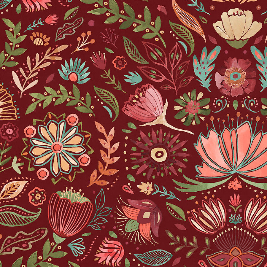 Floralscape Floral Damask Red