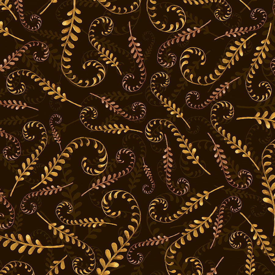 Henry Glass Forest Floor Vines Brown 1 Yard Cut