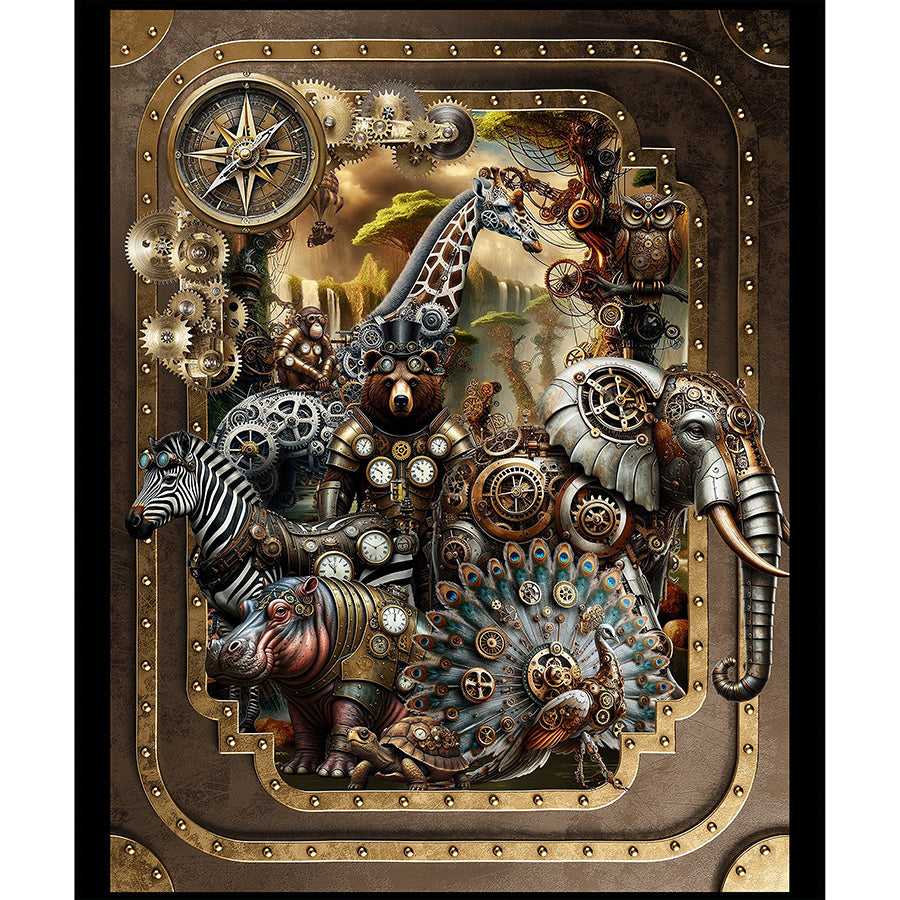 Steampunk Menagerie 36" Panel Multi