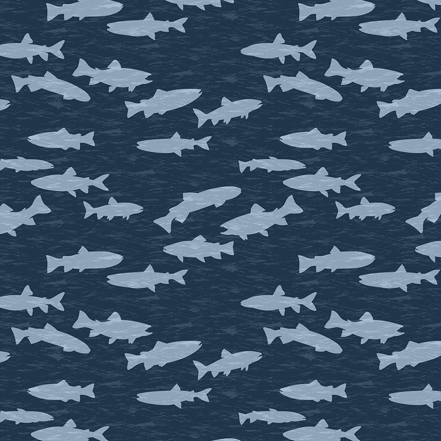 Wilmington Gone Fishing Silhouettes Blue/Gray 1 Yard Cut