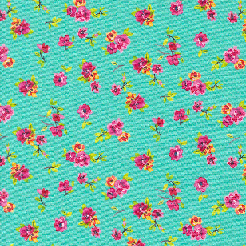 Flower Patches Vintage Chintz Robins Egg – Remnant 38″ × 44″