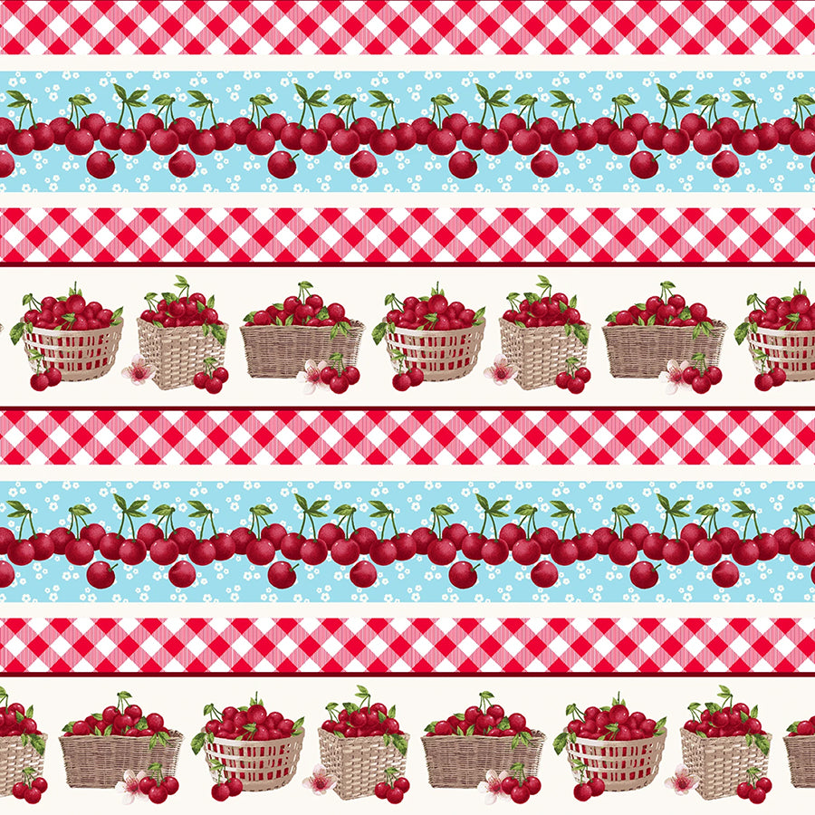 Cherries Baby Border Stripe Red/Turquoise