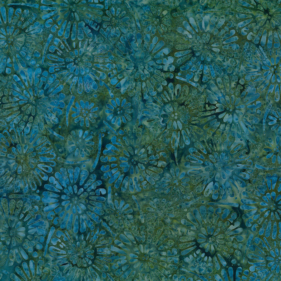 Wilmington Shoreline Batiks Flower Burst Dark Green 1 Yard Cut