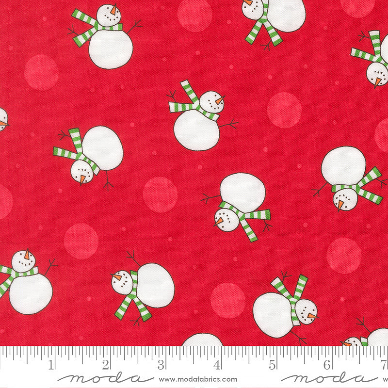 Snow Time Tossed Snowmen Poinsettia Red