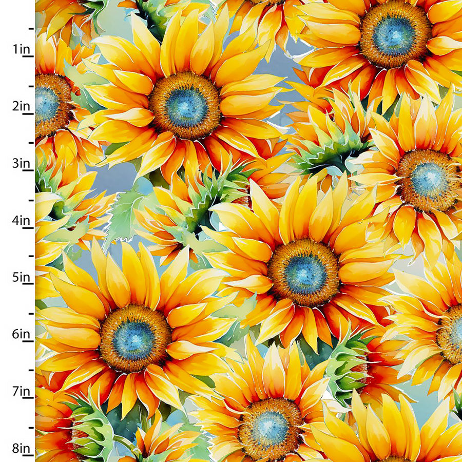 3 Wishes Hummingbird Bouquet Sunflower Jewels Yellow 1 Yard Cut