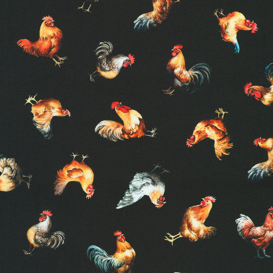 Robert Kaufman Home to Roost Chickens Black 1 Yard Cut