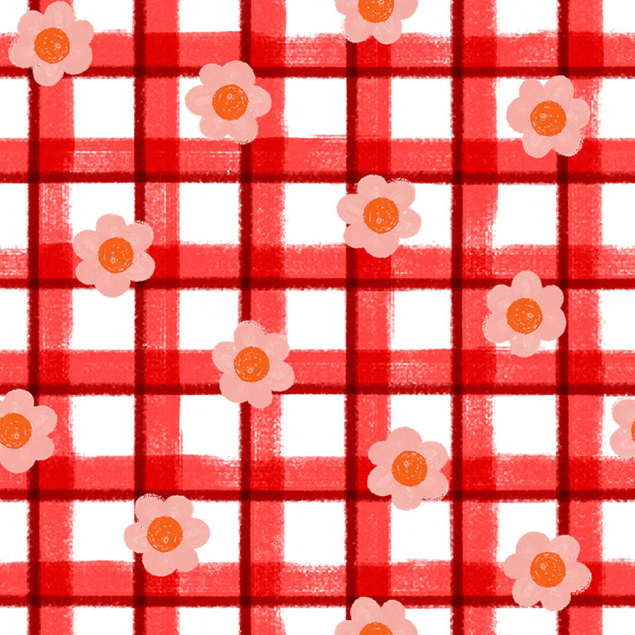 Little Foot Farm Flannel Floral Plaid Red