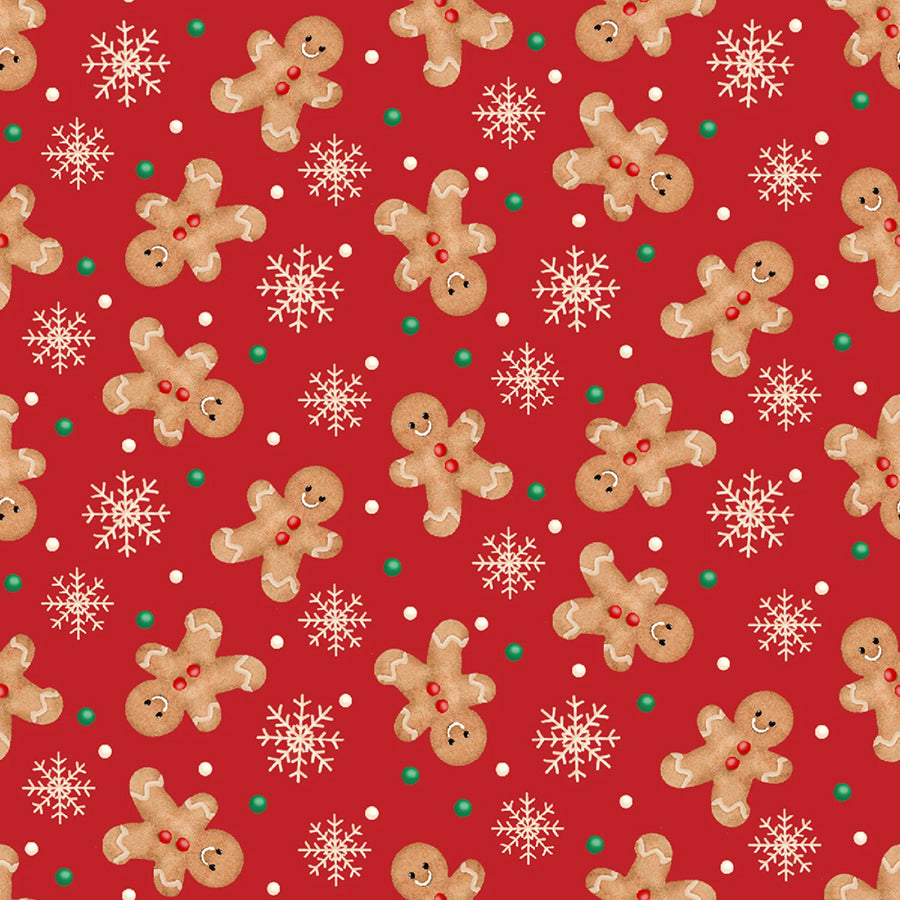 3 Wishes Very Merry Gingerbread Festive Gingerbread Fun Red 1 Yard Cut