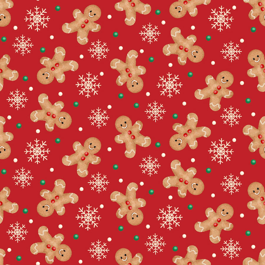 3 Wishes Very Merry Gingerbread Festive Gingerbread Fun Red – Remnant 30″ × 44″