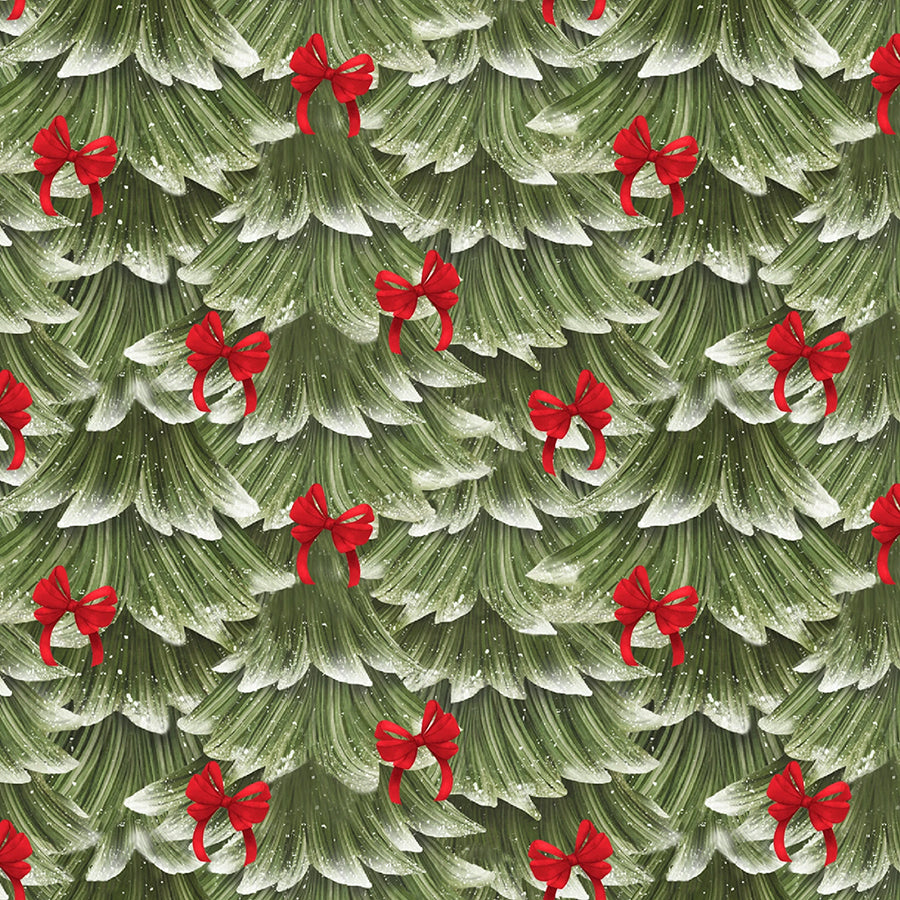 3 Wishes Very Merry Gingerbread Sweet Pine & Bows Green 1 Yard Cut