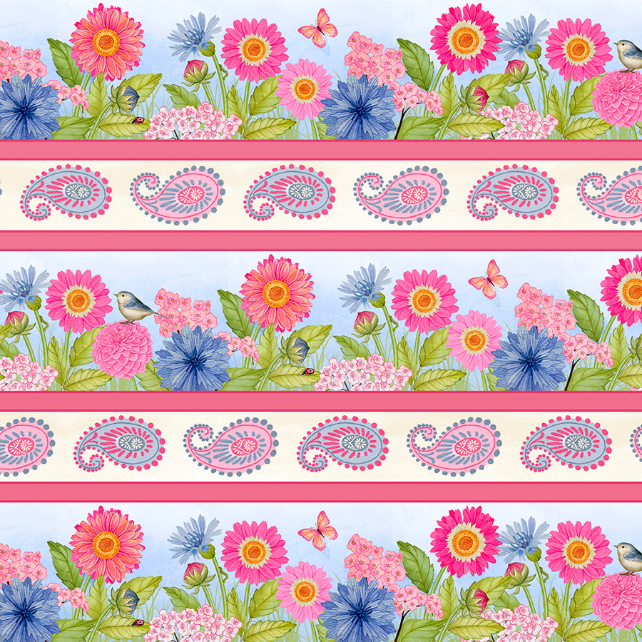 Wilmington Paisley Punch Repeating Stripe Multi 1 Yard Cut