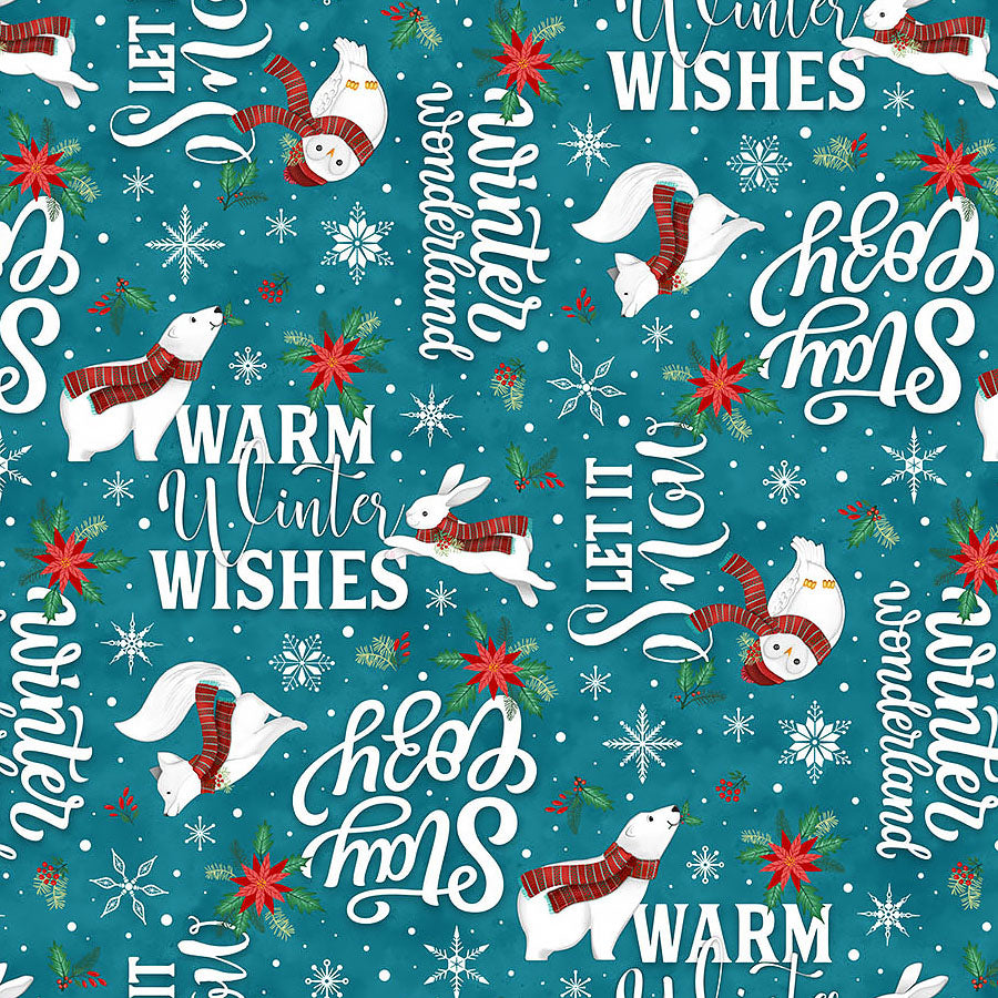 Woodland Wishes Words Teal/Multi