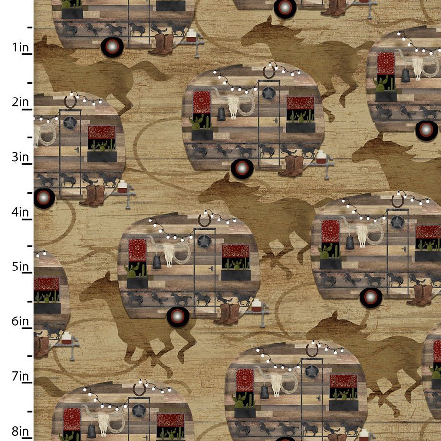 3 Wishes Hold Your Horses Camper Corral Tan 1 Yard Cut - 3 Wishes Fabric from Fort Worth Fabric Studio