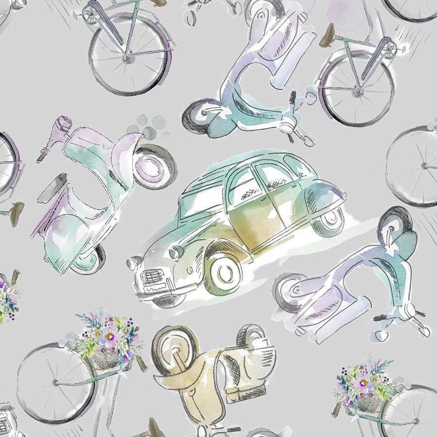 3 Wishes Lost in Paris La Voiture Gray 1 Yard Cut - 3 Wishes Fabric from Fort Worth Fabric Studio