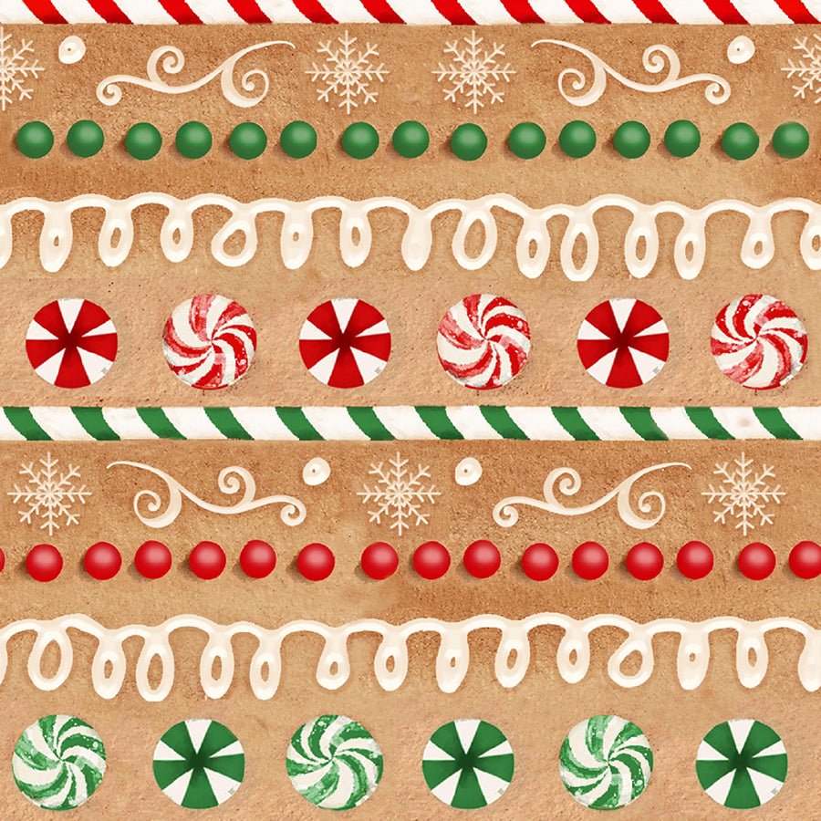 3 Wishes Very Merry Gingerbread Iced Candy Stripe Tan 1 Yard Cut - 3 Wishes Fabric from Fort Worth Fabric Studio