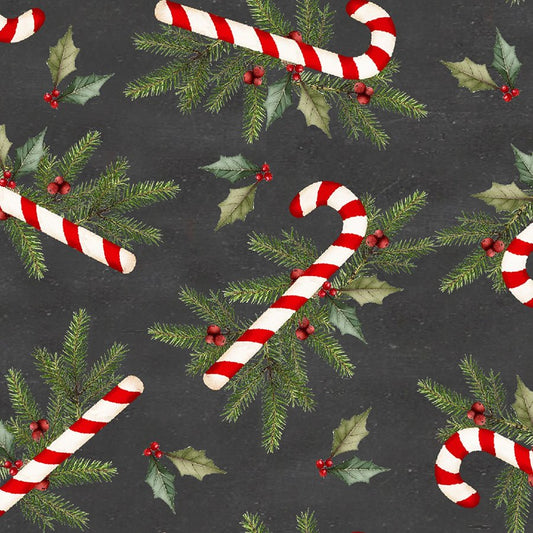 3 Wishes Very Merry Gingerbread Sugar & Spruce Charcoal 1 Yard Cut - 3 Wishes Fabric from Fort Worth Fabric Studio